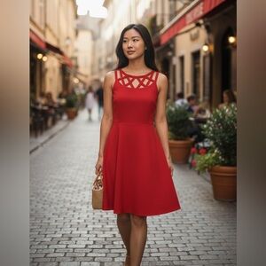 NWT White House Black Market Elegant Red Sleeveless Dress, fit and flare size 0